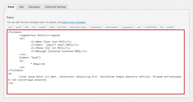 Free contact form 7 template