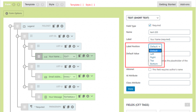 Editing Label Position in CF7 Skins Visual Editor